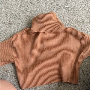 AUREUM Ribbed Cowl Neck Sweater - Brown
